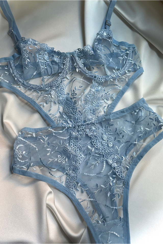 Blue Lace Detail Bodysuit ATE-1664