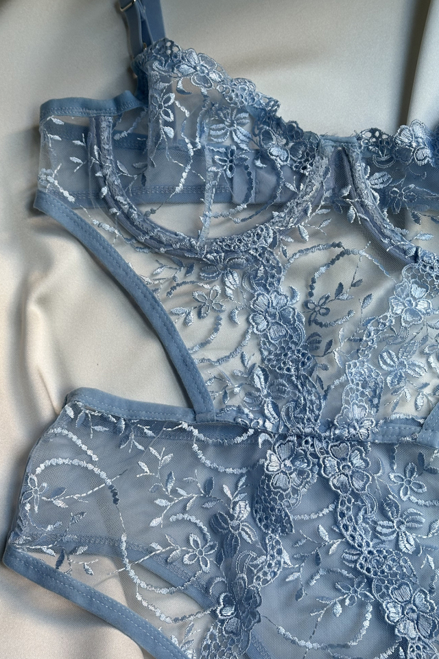 Blue Lace Detail Bodysuit ATE-1664