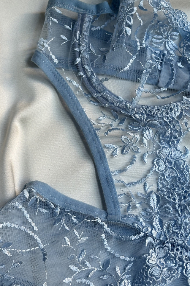 Blue Lace Detail Bodysuit ATE-1664