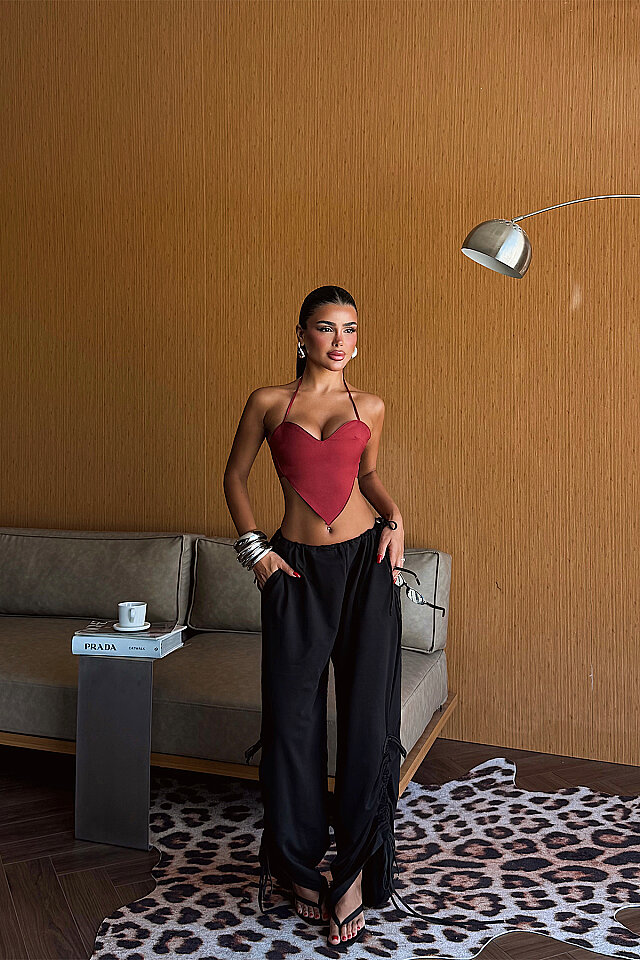 Bordo Sırt Detay Crop Top