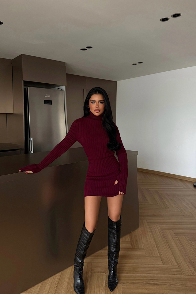 Bordo Zurih Triko Elbise