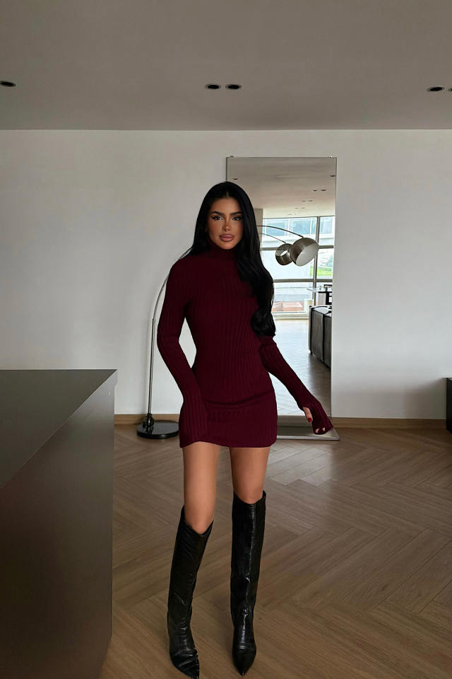 Bordo Zurih Triko Elbise