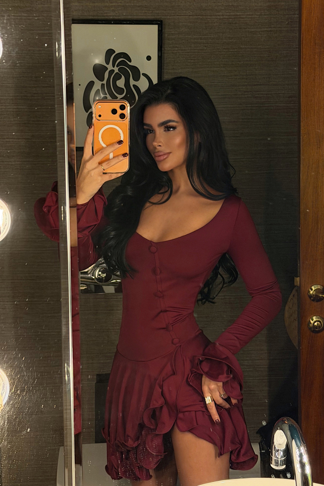 Bordo Taliah Mini Elbise ATE-4042 - EYYO