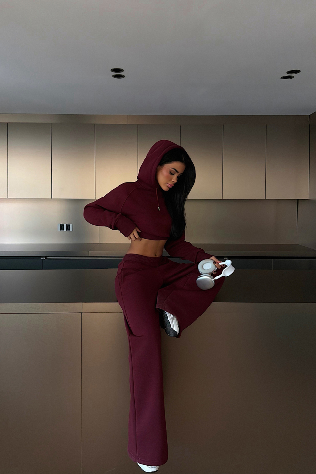 Bordo Scarf Kapşonlu Eşofman Takım ATE-3948