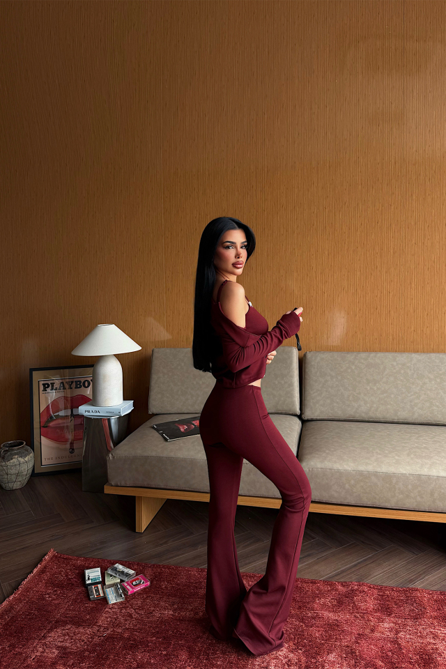 Bordo Fermuar Detay 3 Lü Takım