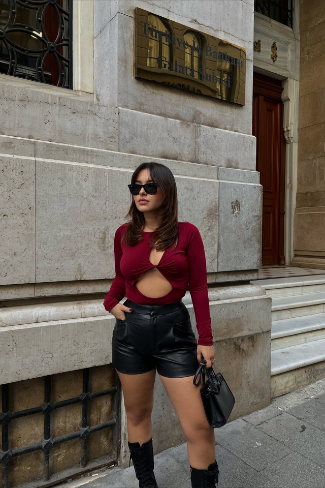 Bordo Pencere Detay Bodysuit ATE2347 - EYYO