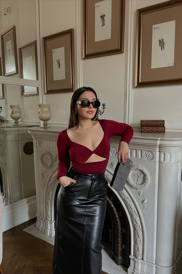 Bordo Pencere Detay Bodysuit ATE3010