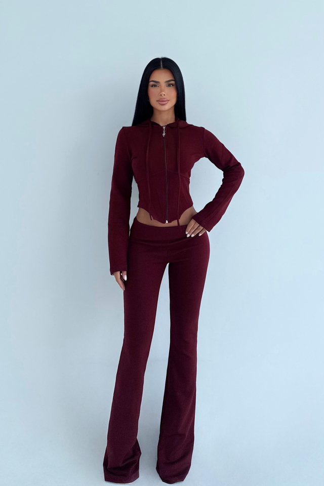 Bordo Pointelle Tracksuit Takım ATE-3535