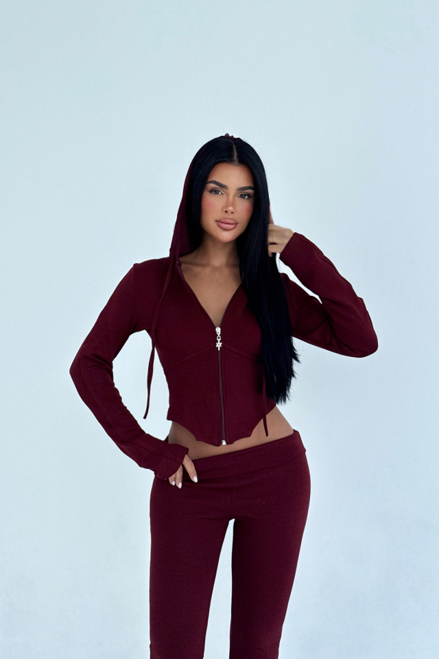Bordo Pointelle Tracksuit Takım ATE-3535