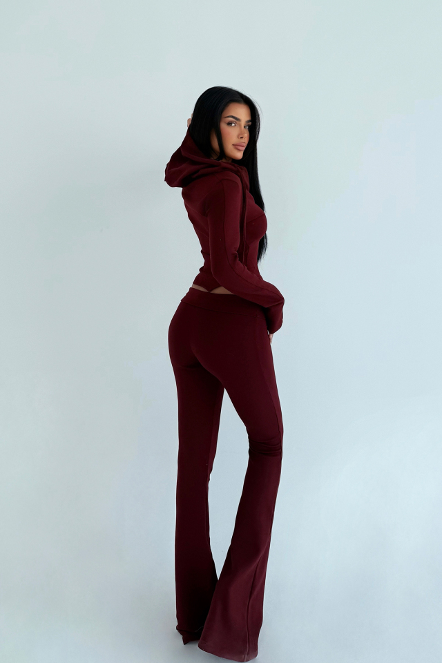 Bordo Pointelle Tracksuit Takım ATE-3535