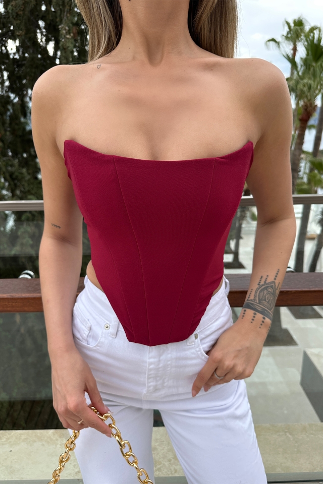 Bordo Straplez  Crop Top ATE6576