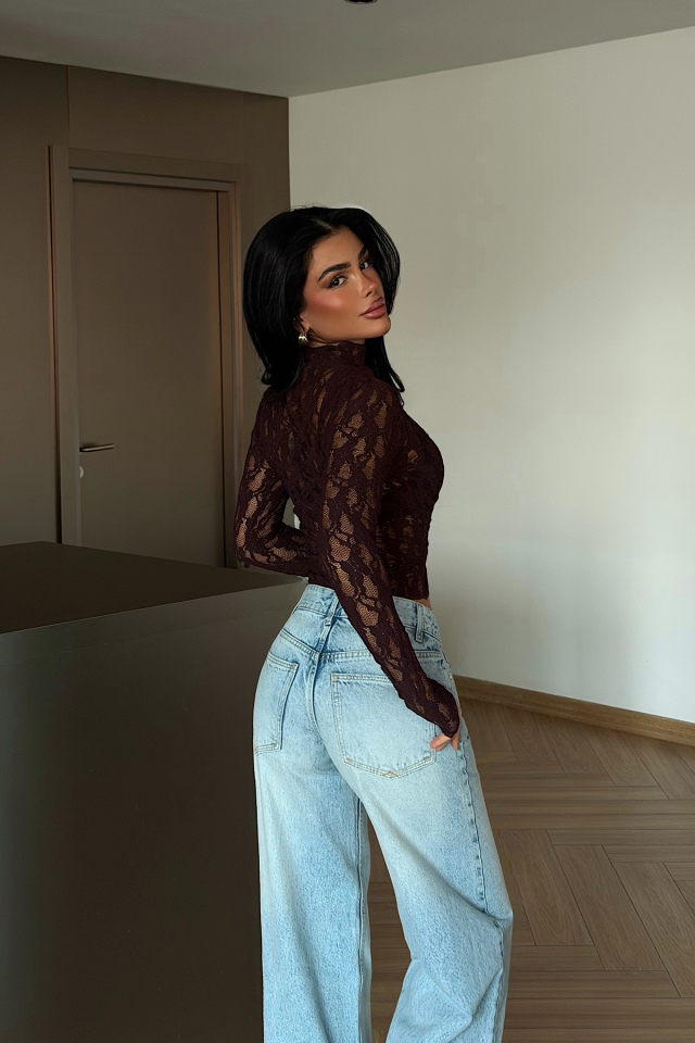 Bordo Raquel Dantel Transparan Bluz ATE-4669