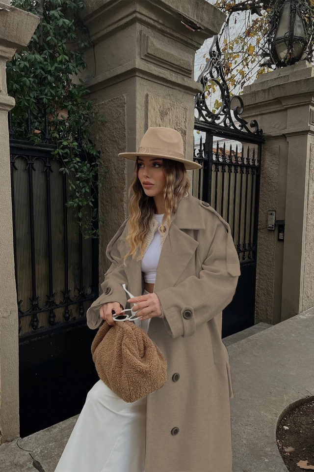 Camel Oversize Kaşe Kaban