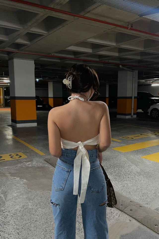 Nicia Beyaz  Crop Top EY442
