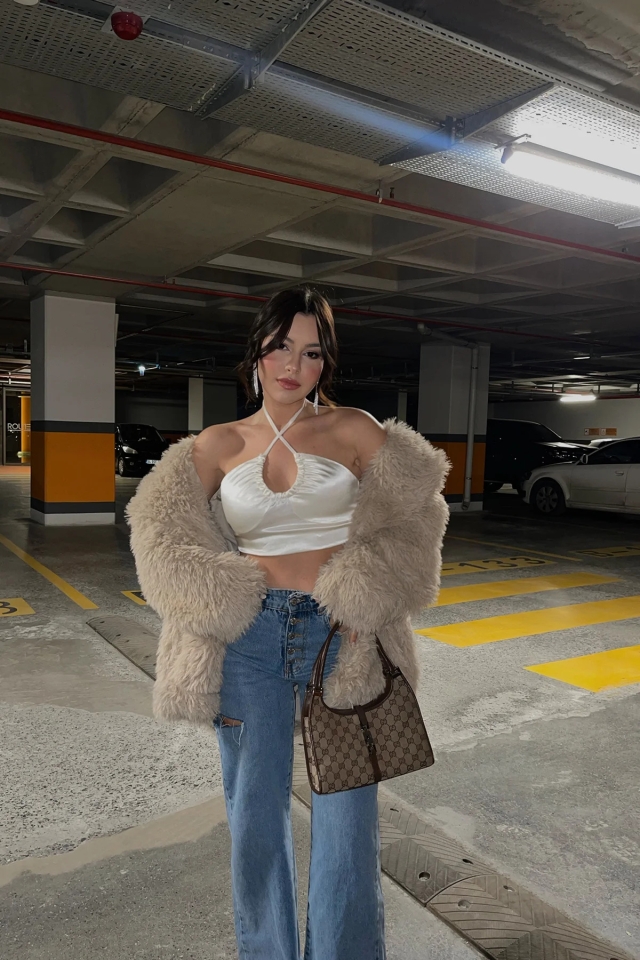 Nicia Beyaz  Crop Top EY442