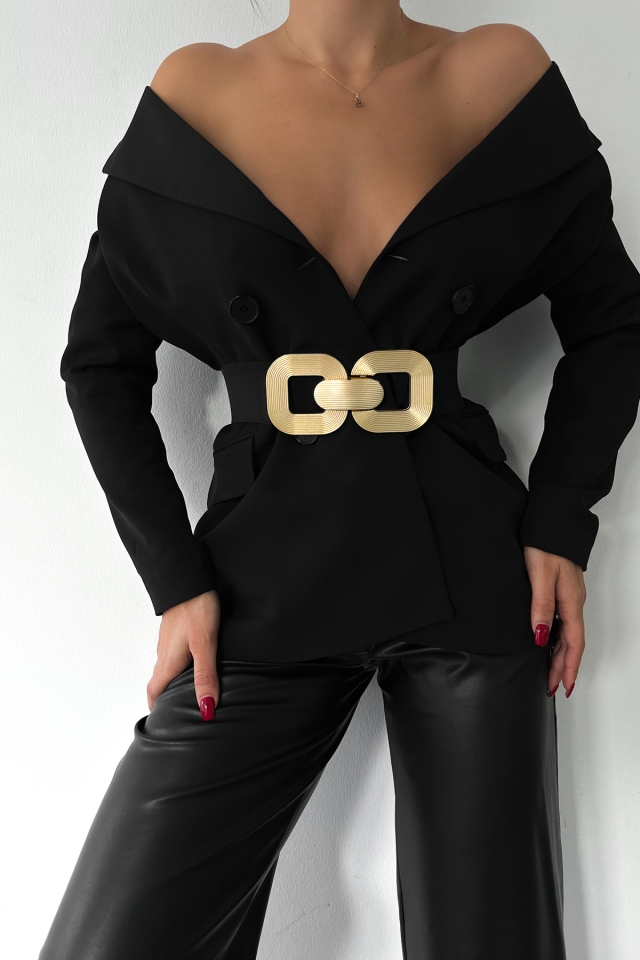 Çizgili Gold Lastik Kemer KMR18