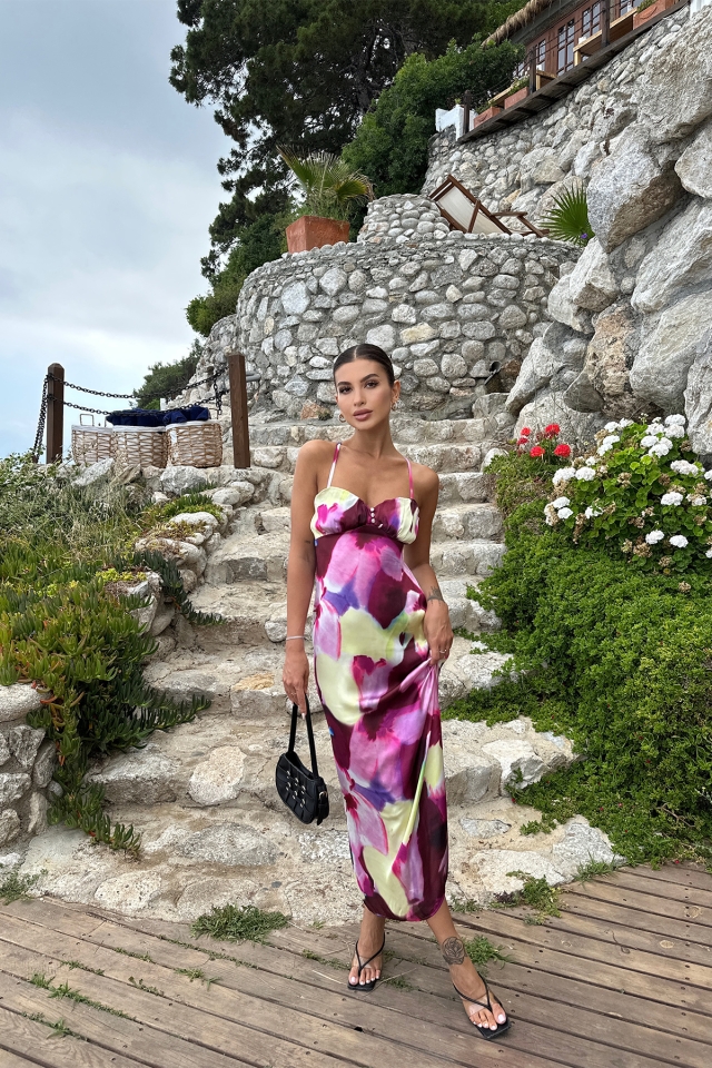 Çok Renkli Batik Desen Askılı Elbise ATE7179 - EYYO