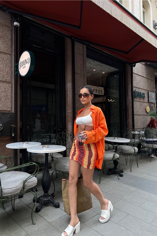 Çok Renkli Büzgülü Mini Etek ATE6713