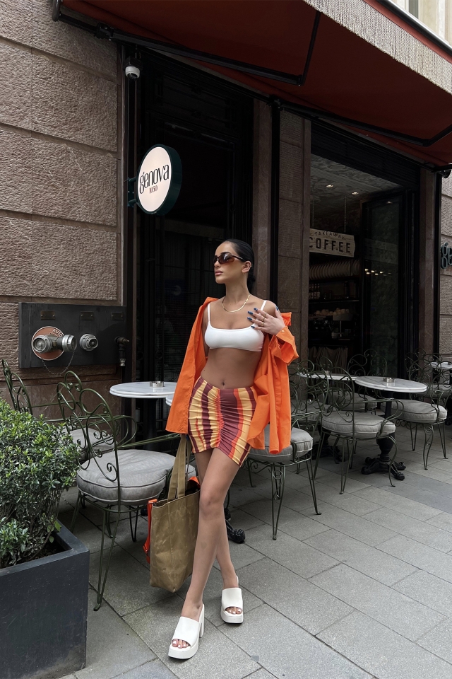 Çok Renkli Büzgülü Mini Etek ATE6713