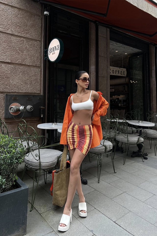 Çok Renkli Büzgülü Mini Etek ATE6713