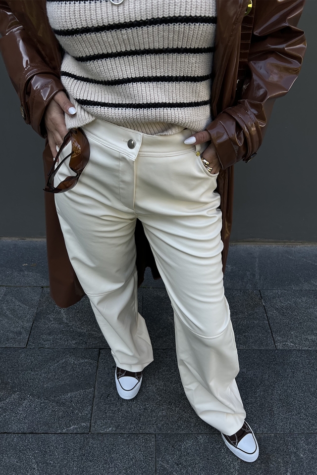 Cream Leather Pants ATE2210