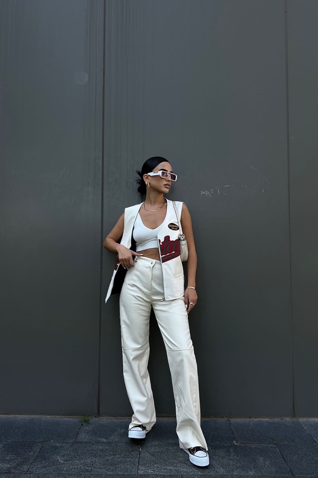 Cream Leather Pants ATE2210