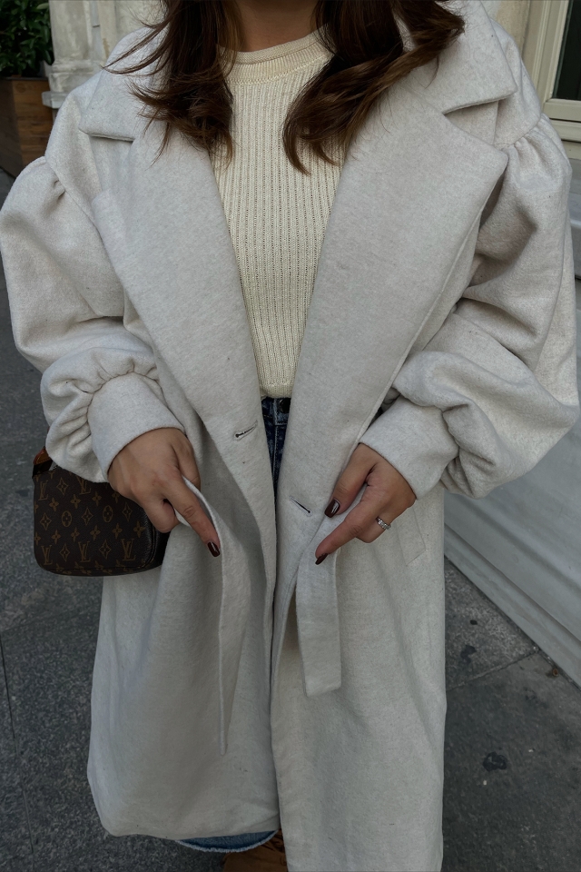 Cream Oversize Double Breasted Collar Coat ATE2368