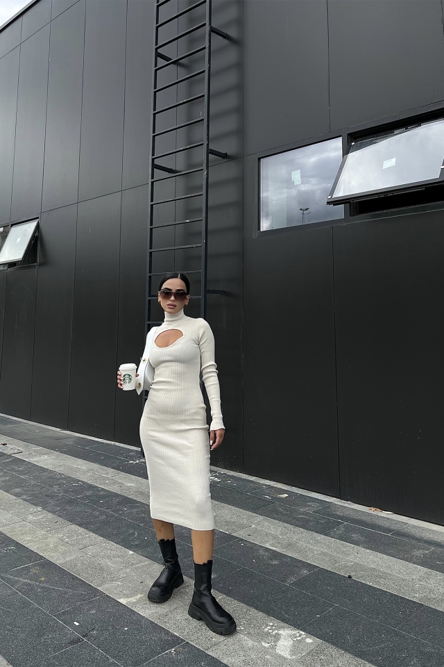Cream Turtleneck Knitwear Dress ATE2050