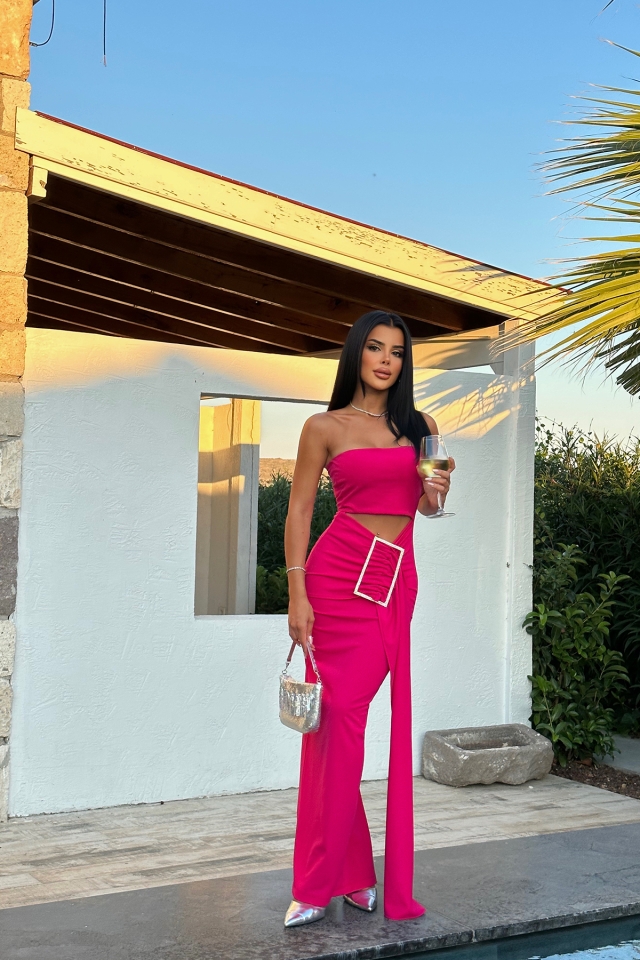 Diana Fuşya Taş Detay Elbise ATE7914