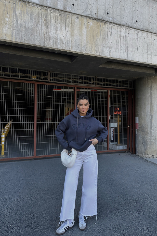 Füme Eyyo Nakışlı Kapşonlu Sweat ATE-0797