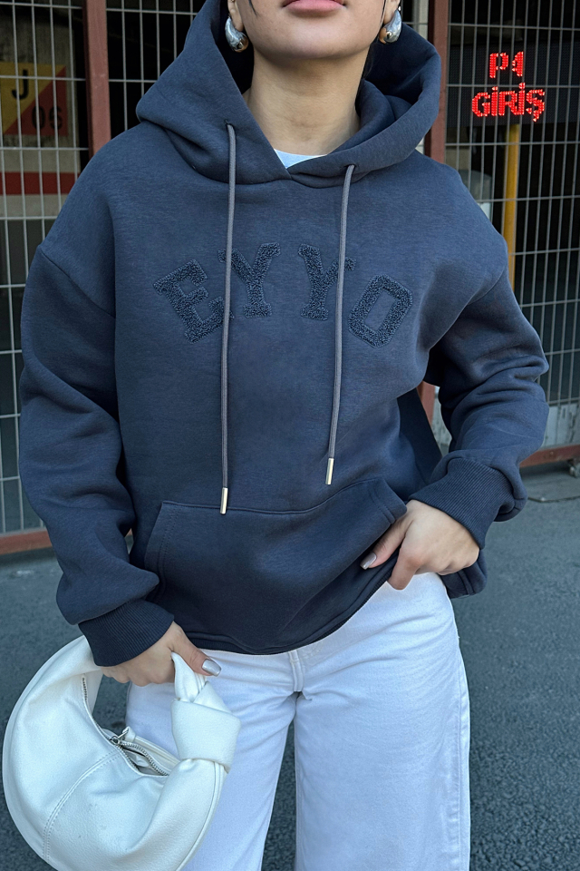 Füme Eyyo Nakışlı Kapşonlu Sweat ATE-0797