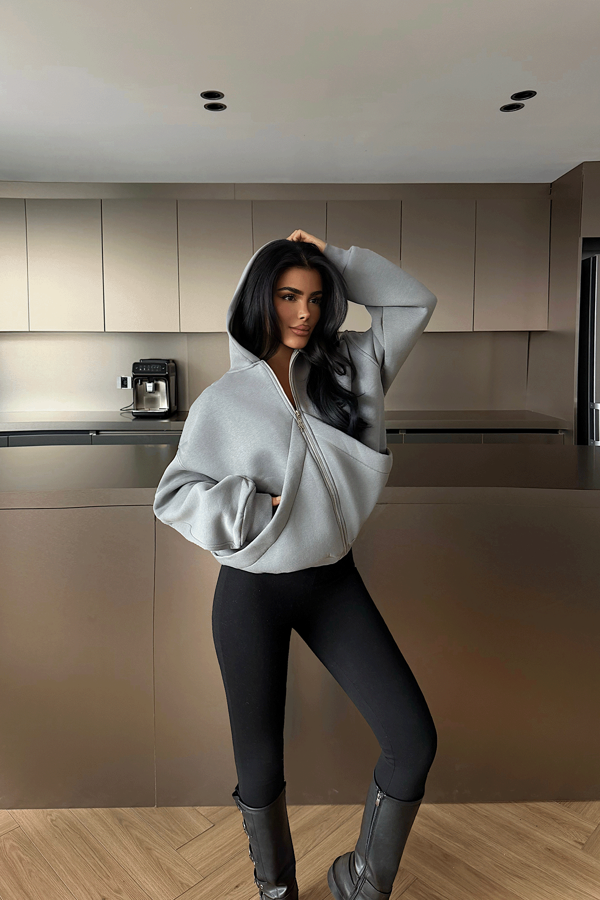 トップス ALCHEMIST PERFECT HOODIE FREE FALLIN Füme Kapşonlu Fermuar Detay Hırka ATE-2366 - Eyyo
