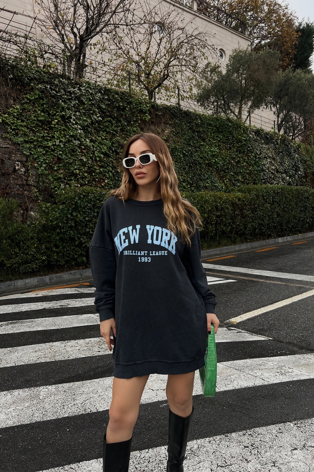 Füme New York Baskılı Sweat ATE2929
