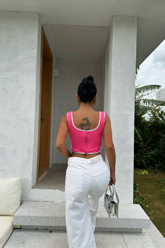 Fuşya Askılı Crop Top ATE8608