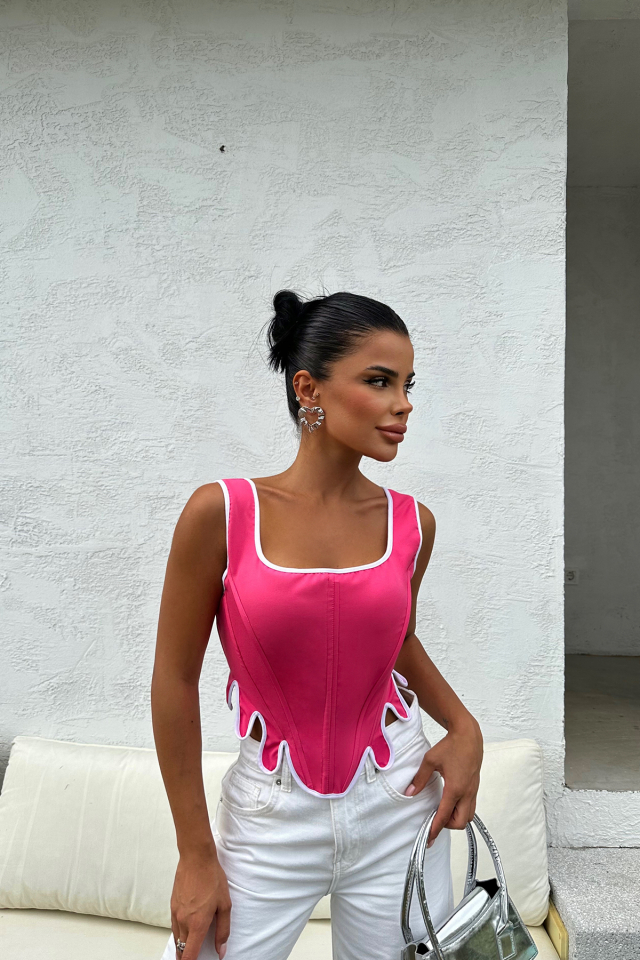 Fuşya Askılı Crop Top ATE8608