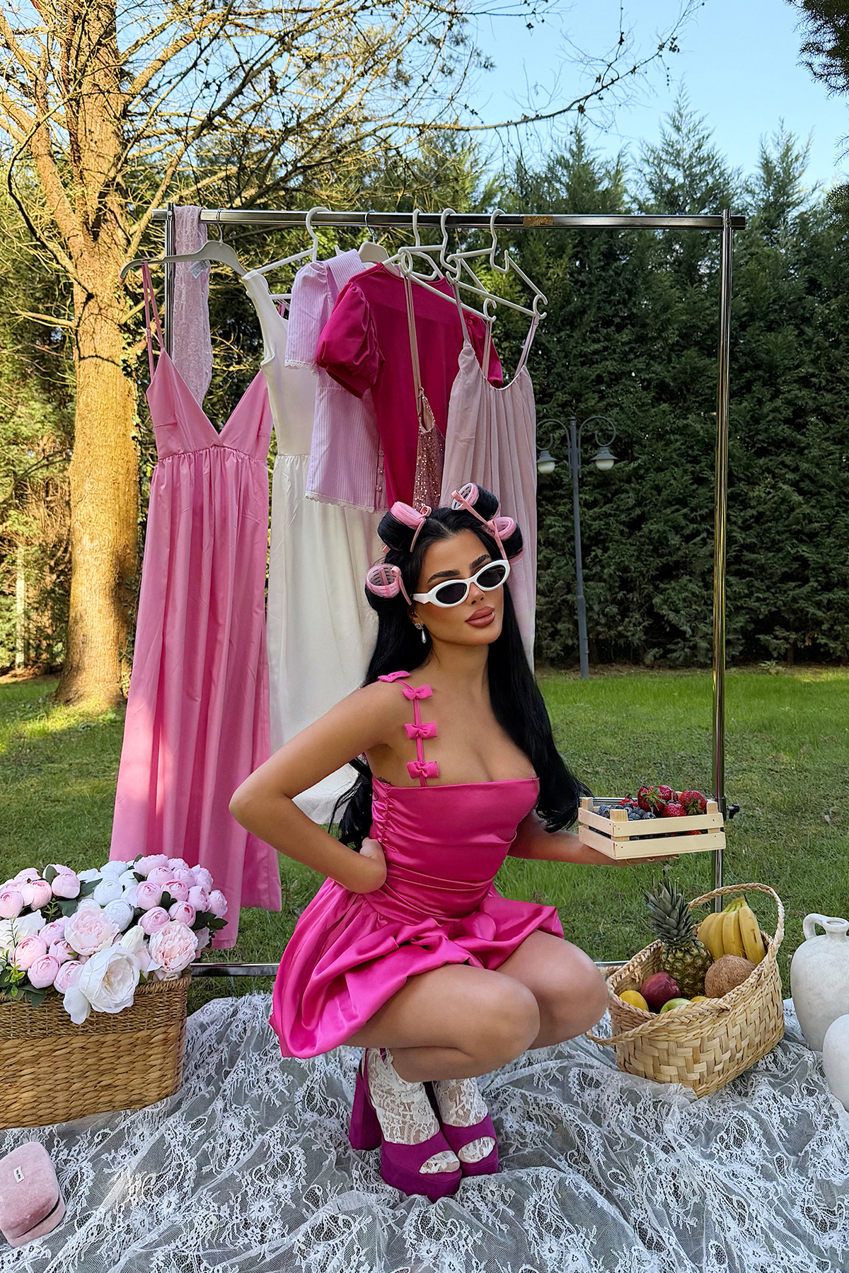 Fuşya Cecilia Askısı Fiyonk Detaylı Mini Balon Elbise ATE-3338
