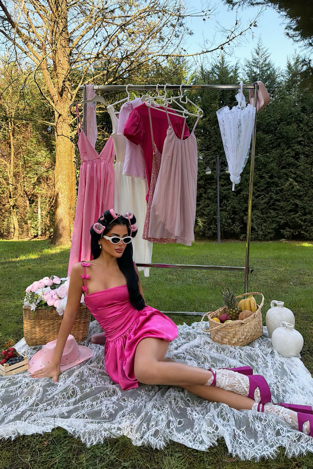 Fuşya Cecilia Askısı Fiyonk Detaylı Mini Balon Elbise ATE-3338