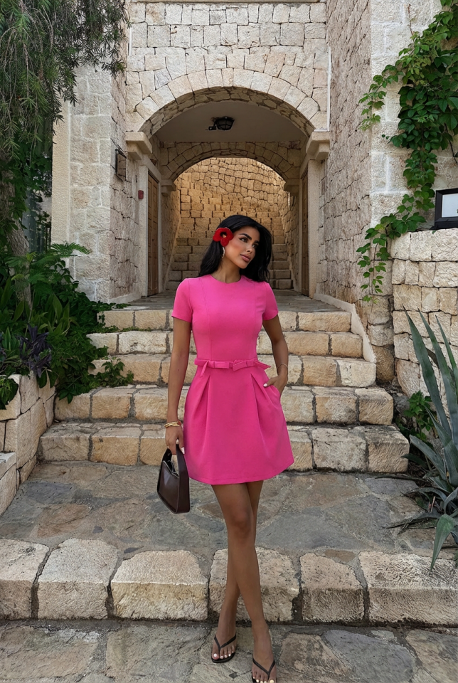 Fuşya Basic Mini Elbise ATE-3146 - EYYO