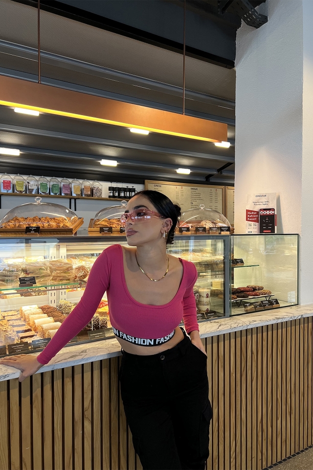 Fuşya Baskılı Crop Top ATE2832