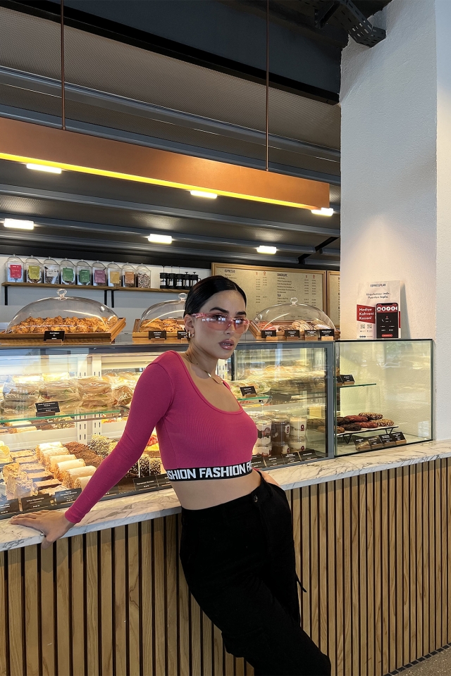 Fuşya Baskılı Crop Top ATE2832