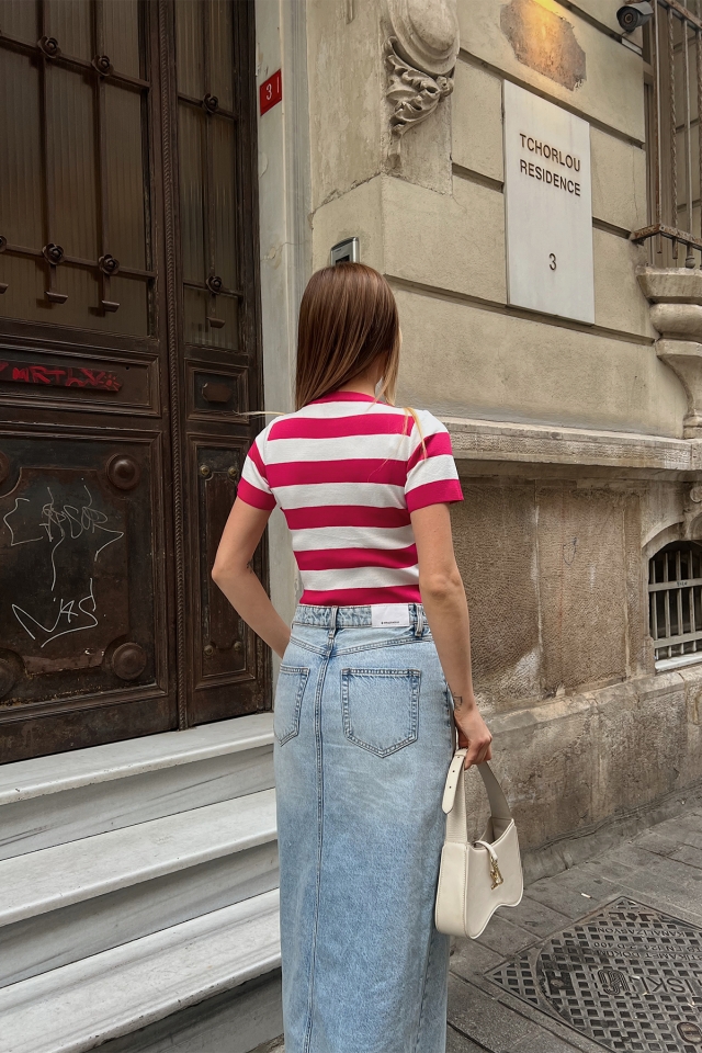 Fuşya Bisiklet Yaka Crop Top ATE6826