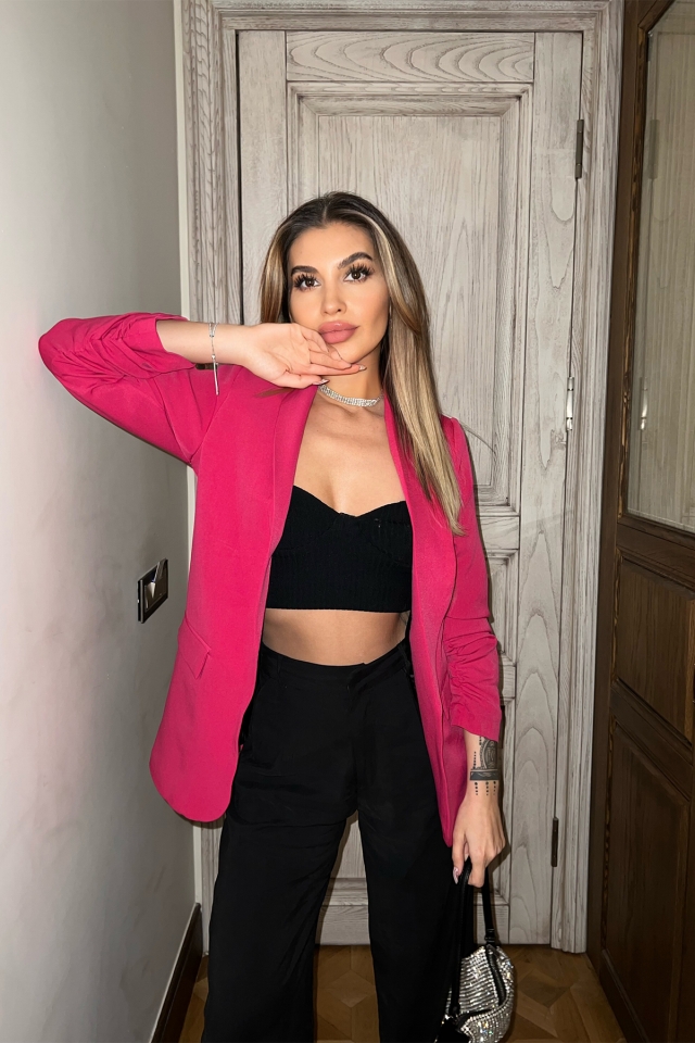 Fuşya Blazer Kruvaze Yaka Ceket ATE4276