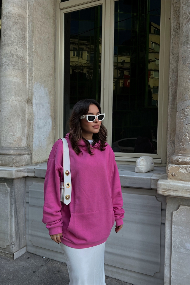 Fuşya Kapşonlu Basic Sweat ATE2337