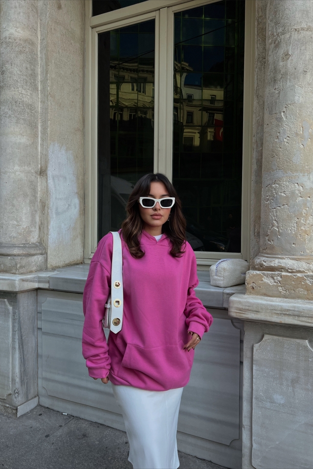 Fuşya Kapşonlu Basic Sweat ATE2337
