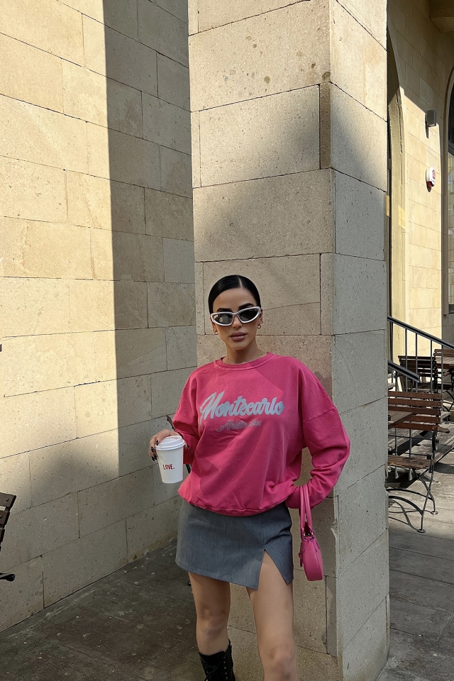 Fuşya Önü Baskılı Sweat ATE4505