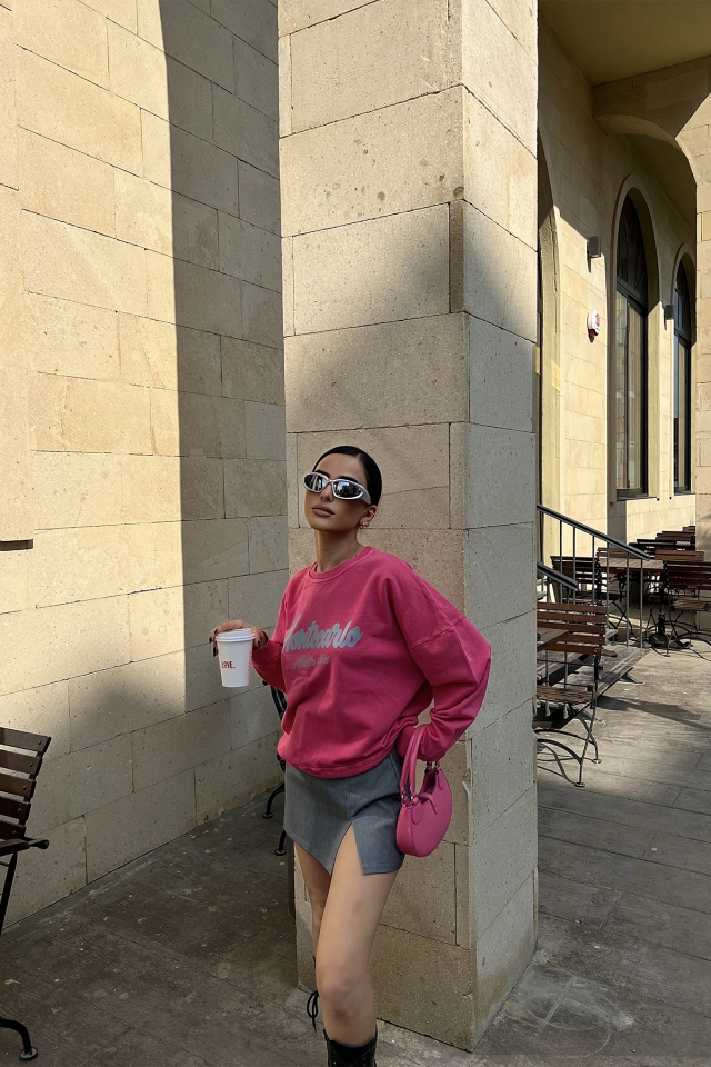 Fuşya Önü Baskılı Sweat ATE4505