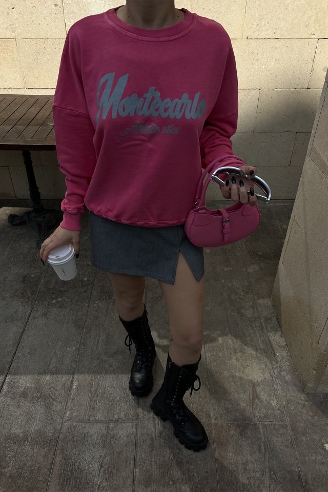 Fuşya Önü Baskılı Sweat ATE4505