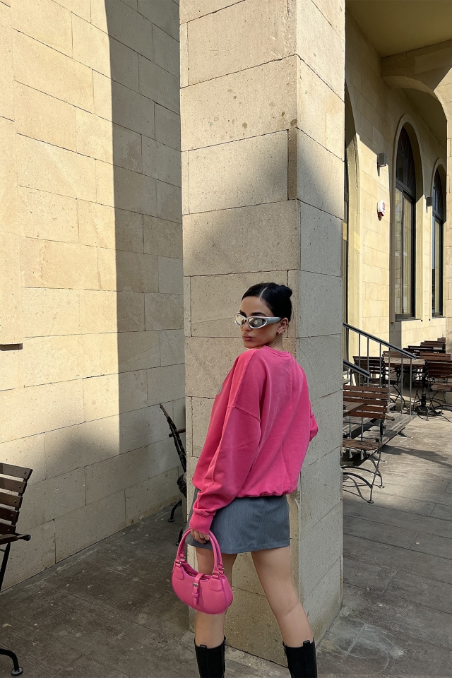 Fuşya Önü Baskılı Sweat ATE4505