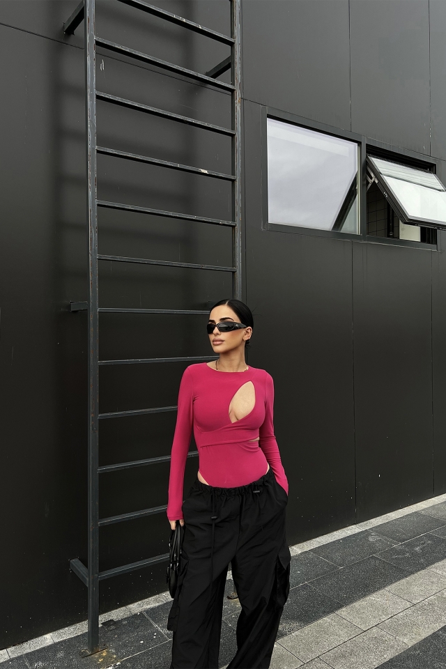 Fuşya Pencere Detay Bodysuit ATE4705