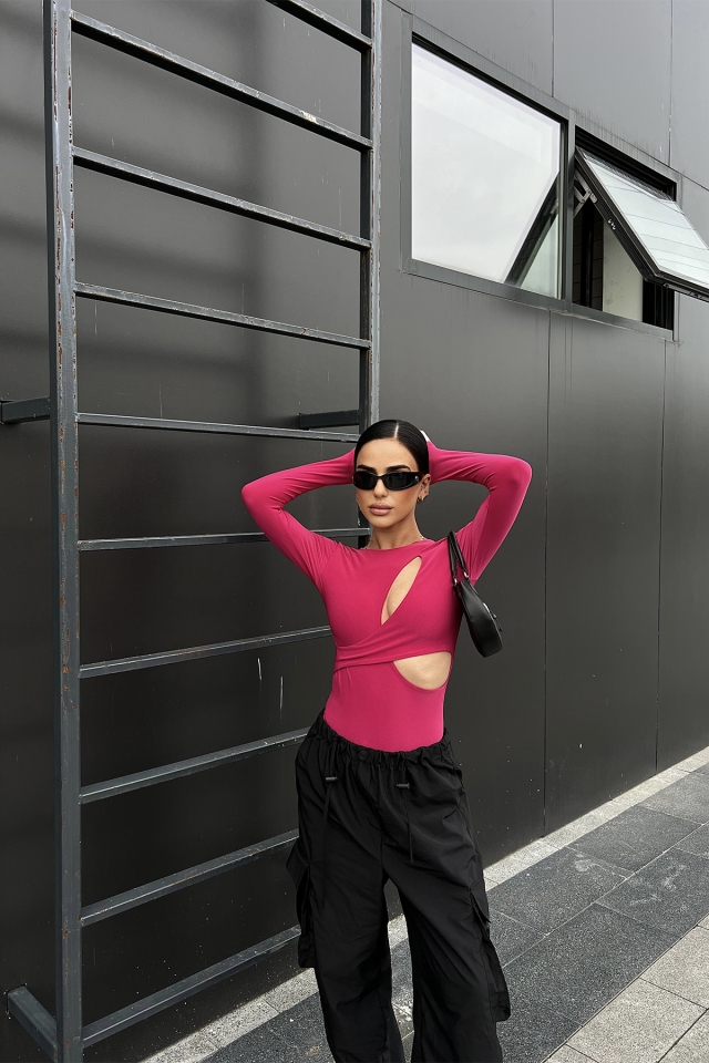 Fuşya Pencere Detay Bodysuit ATE4705